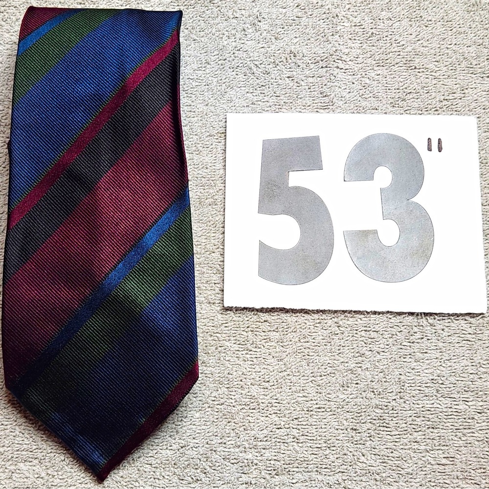 Barnsworth-Reed Ltd 100% Silk Men's Tie Blue Green Burgundy Black Striped - 53"